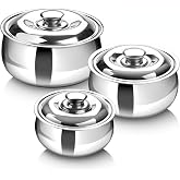 SIGNORA WARE Large Insulated Casserole Dish with Lid Set of 3. Stainless steel Hot Pot Food Warmer/Cooler -Thermal Soup/Salad Serving Bowl Stainless Steel Hot Food Container&ndash;Best Gift Set for Moms
