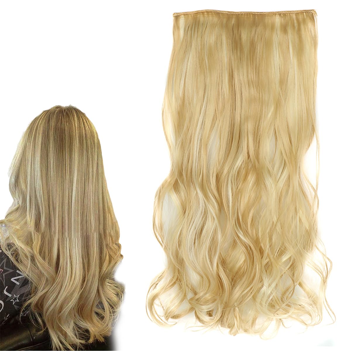 prinfantasy Hair Pieces for Women - Real Hair Clip in Extensions, Curly, Full, 24Inch Blonde Mixed Ombre, MW249 — image 1