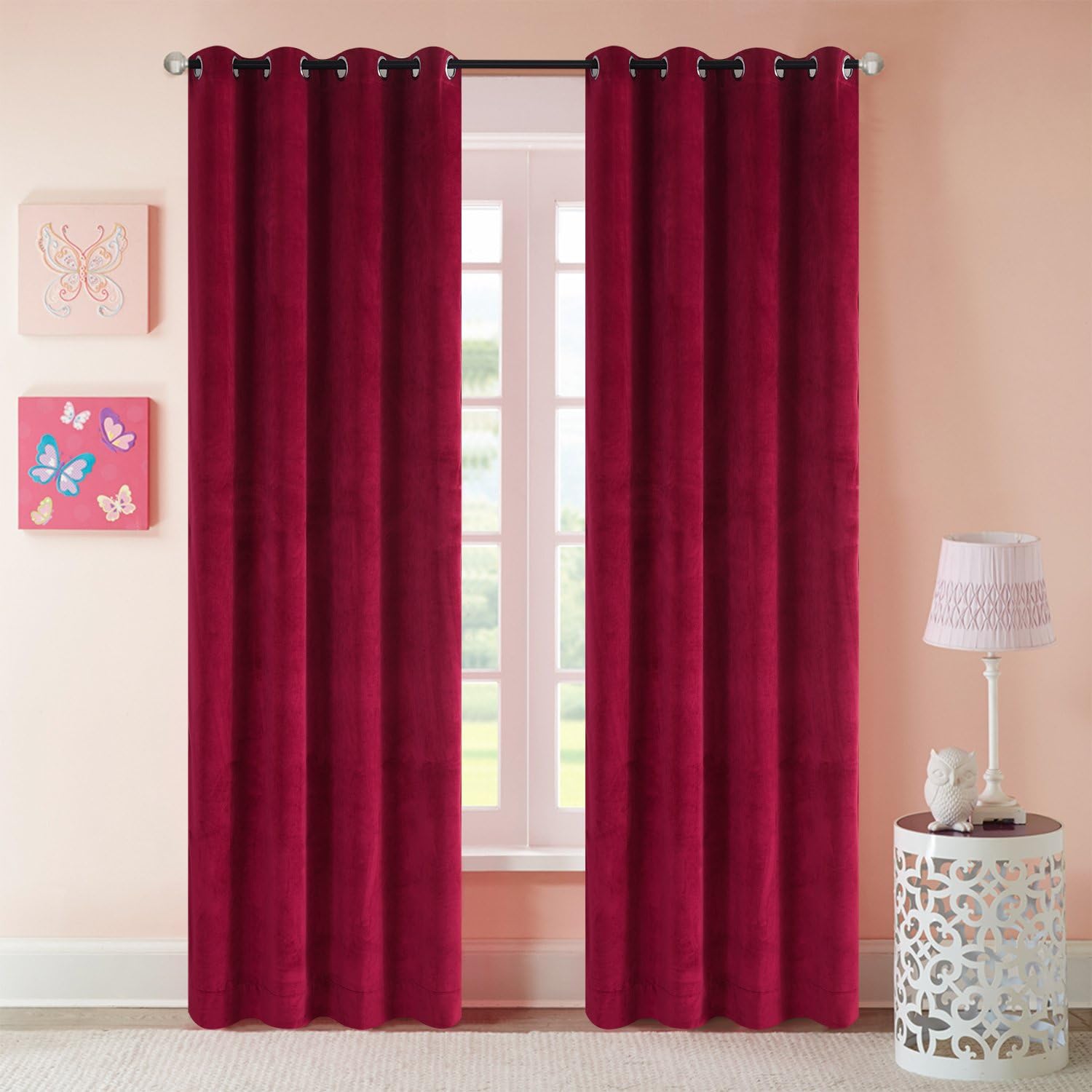 Nauxcen Velvet Curtains 50X63 Inch 2 Panels Burgundy Grommet 70% Blackout Darkening Curtains for Bedroom Living Room