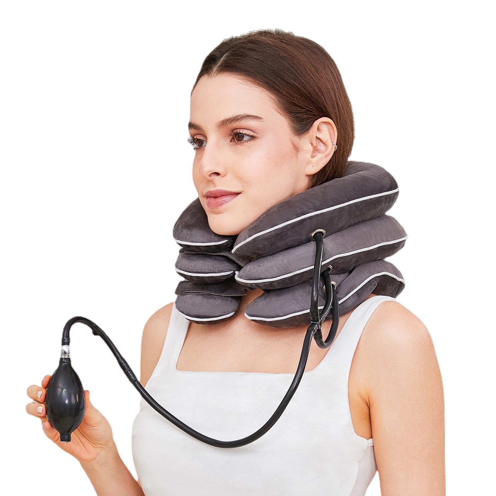 Photo 1 of CLEANET Neck Stretcher for Pain Relief, Adjustable Inflatable Cervical Traction Device, Neck Brace for Home Use, Supports Neck Decompression & Spine Alignment?Gifts for Women (Grey)
