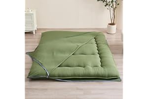 Zelladorra Futon Mattress Cover, Zippered Japanese Floor Mattress Protector, Machine Washable (Green, Twin)