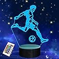 FULLOSUN Soccer Night Light, 3D Optical Illusion Lamp for Soccer Fan, Idea Birthday Xmas Gifts for Sport Fan Boys Girls with Remote Control 16 Color Change + Dim Function + 4 Flash Mode