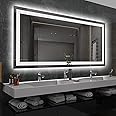 Amorho LED Bathroom Mirror 60''x 36'' with Front and Backlight, Large Dimmable Wall Mirrors with Anti-Fog, Shatter-Proof, Memory, 3 Colors, Double LED Vanity Mirror