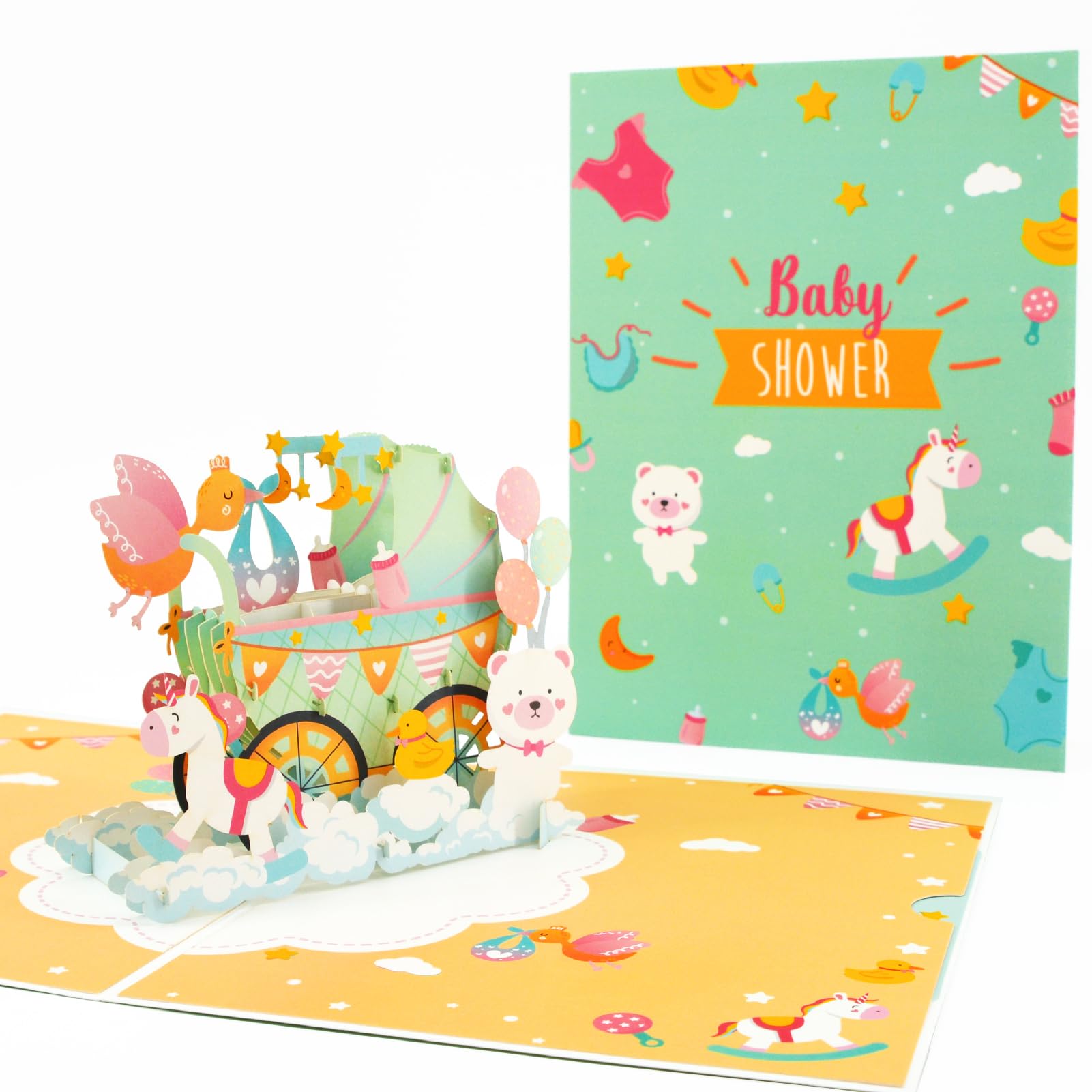 Fassory 3D Pop-up Baby Shower Card Neutral, Unisex Baby Shower Card for Boys Girls (Neutral Baby Shower)