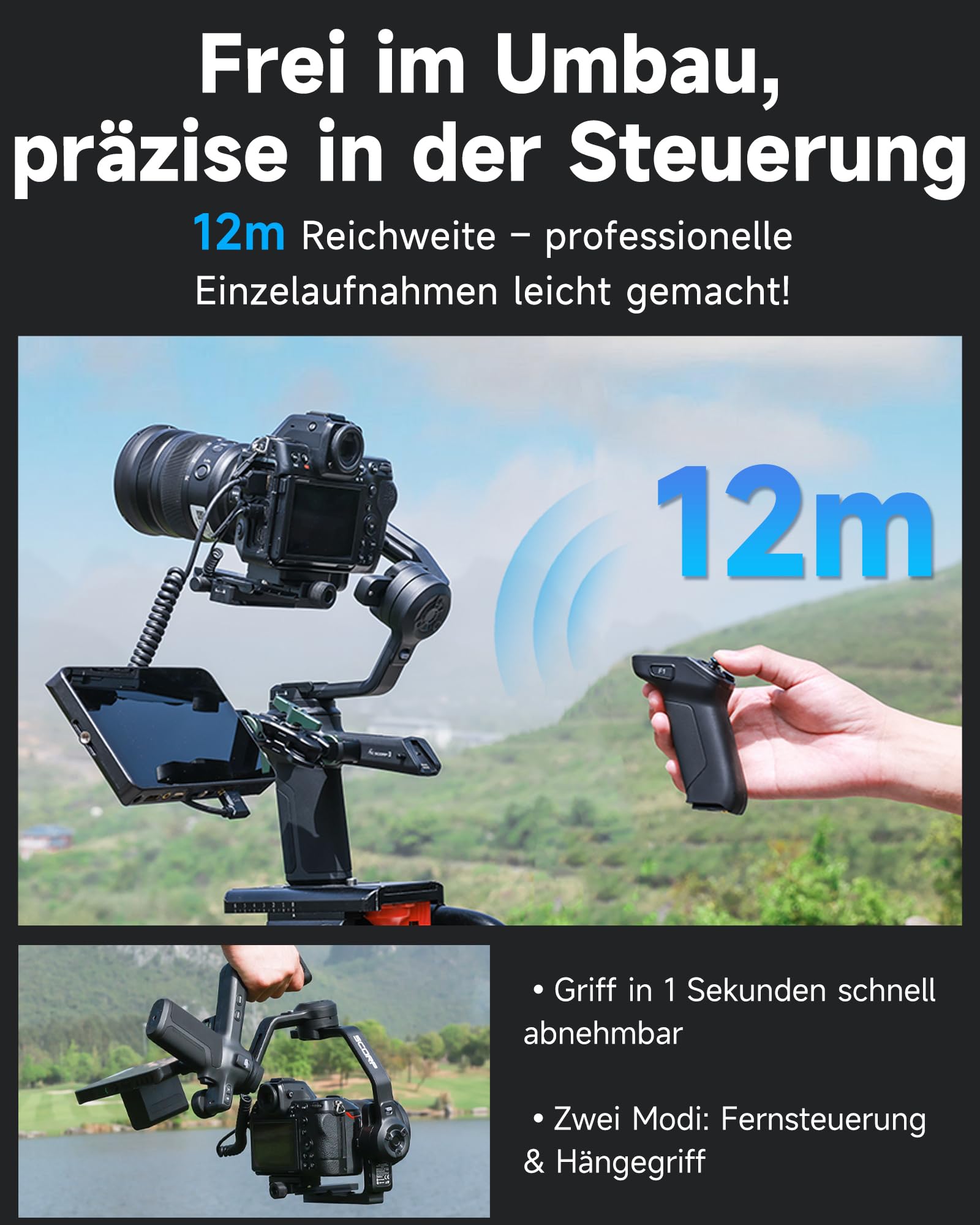 [Offiziell] FeiyuTech SCORP 3 DSLR Gimbal – 3,5 kg Traglast, 3-Achsen Kamera Stabilisator mit AI-Tracking, vertikale Aufnahme, 14 h Laufzeit, Remote-Griff, für Sony/Canon/Nikon 3