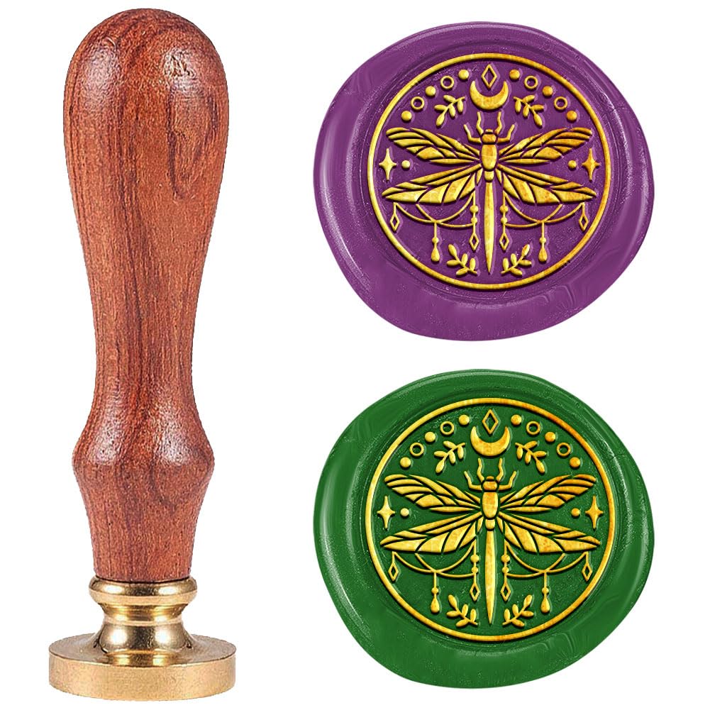 DELORIGIN 1" Wax Seal Stamp Dragonfly, Retro Sealing Stamps Removable Brass Head with Wooden Handle Novelty Seal Stamp Sealing Wax for Envelope Greeting Card Gift Letter Invitations Decoration