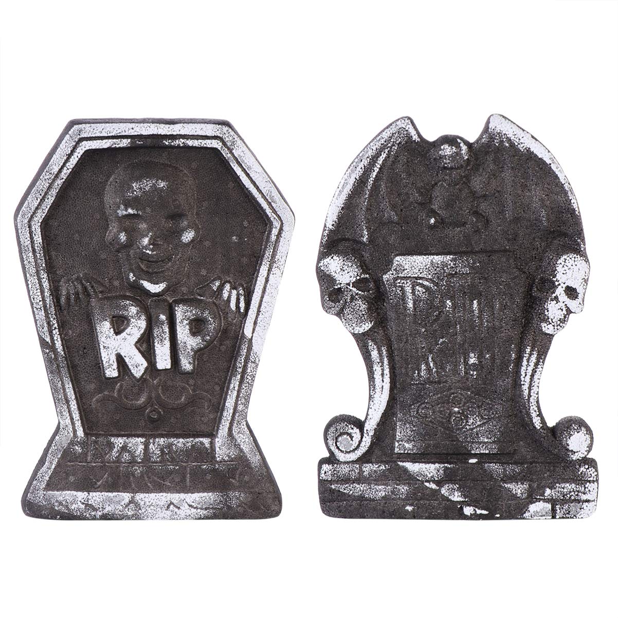 Milisten 2pcs Halloween Foam RIP Tombstones, Halloween Tombstone Yard Decorations, Fake RIP Gravestone for Halloween Party, Haunted House, Graveyard, Garden, Yard & Lawn Decoration, Black, 37.5X25CM