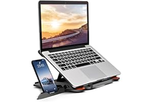 KENTEVIN Ergonomic Adjustable Laptop Stand for Desk with Phone Holder & 360° Rotation - Foldable Portable Stand for 10-17" Laptops, MacBook Pro 16", Gaming Laptops, Tablets | Heavy-Duty & Ventilated Design