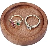 HOBBIESAY 1Pc Small Round Wood Ring Tray 2.32 Inch Tan Wedding Ring Holder Organizer Jewelry Dish Mini Jewelry Display Stands for Necklace Bracelet Display Wedding Party Decor Gift