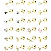 LOLIAS 24Pcs Cartilage Earrings for Women Men 20G Surgical Steel Flat Back Stud Earrings CZ Helix Conch Small Flatback Earrings Hypoallergenic Nap Earrings