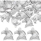 SUNNYCLUE 1 Box 50Pcs Eagle Head Charms Patriotic Charms Bulk Tibetan Style Antique Silver Alloy Eagle Charm America 4th of July Independence Day USA Bird Bald Eagle Charm for Jewelry Making Charms