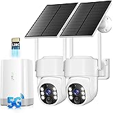 Security Cameras Wireless Outdoor 5G&2.4G, No Subscription, 2 Cam-Kit, 4MP Solar Powered 4CH Expandable Home Security Cameras System with 360°PTZ,128GB Local Storage,Color Night Vision WiFi Cameras