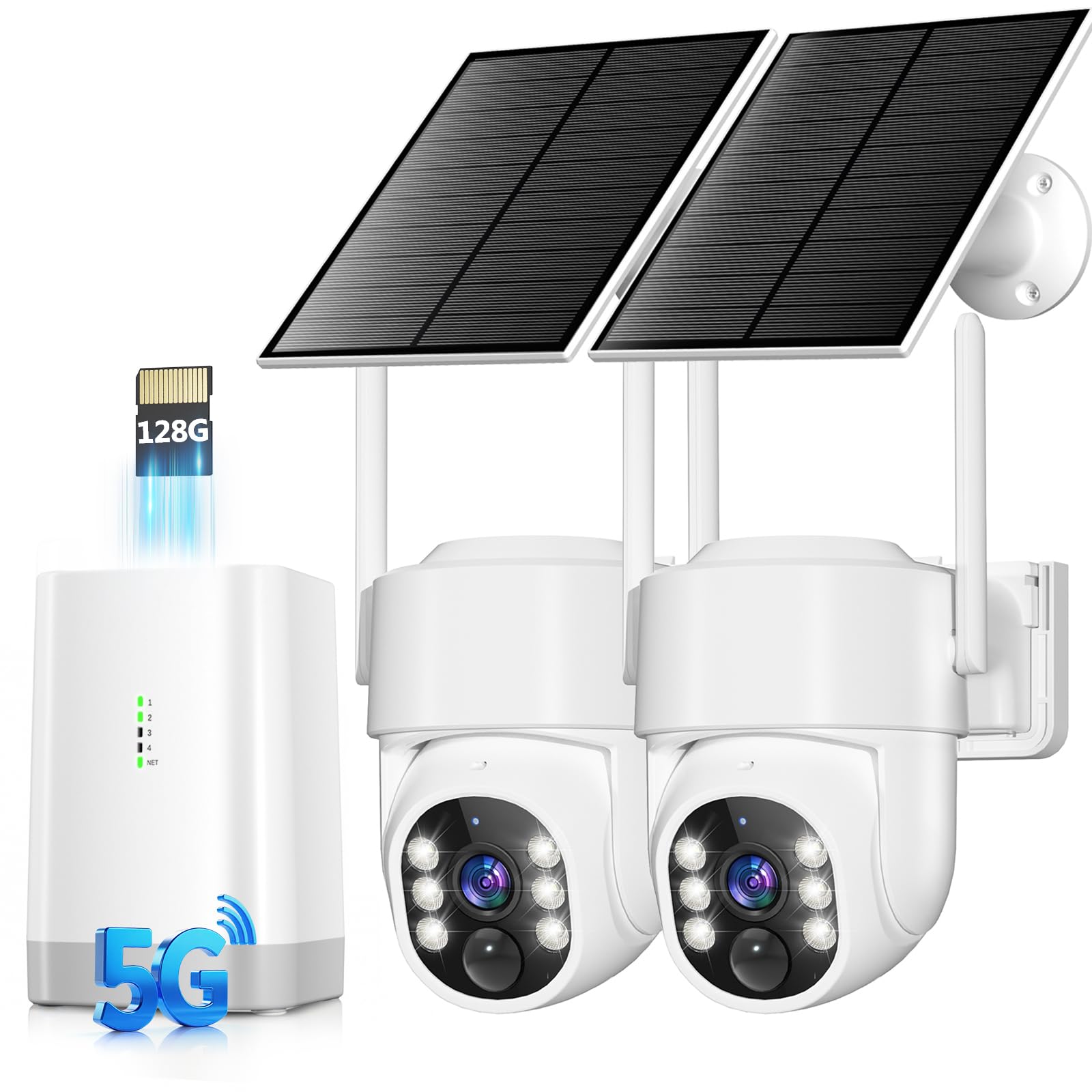 Photo 1 of Security Cameras Wireless Outdoor 5G& 2.4G, No Subscription, 2 Cam-Kit,4MP Solar Powered Home Security Cameras System With 360°PTZ,128GB Local Storage,Color Night Vision WiFi Cameras for Home Security