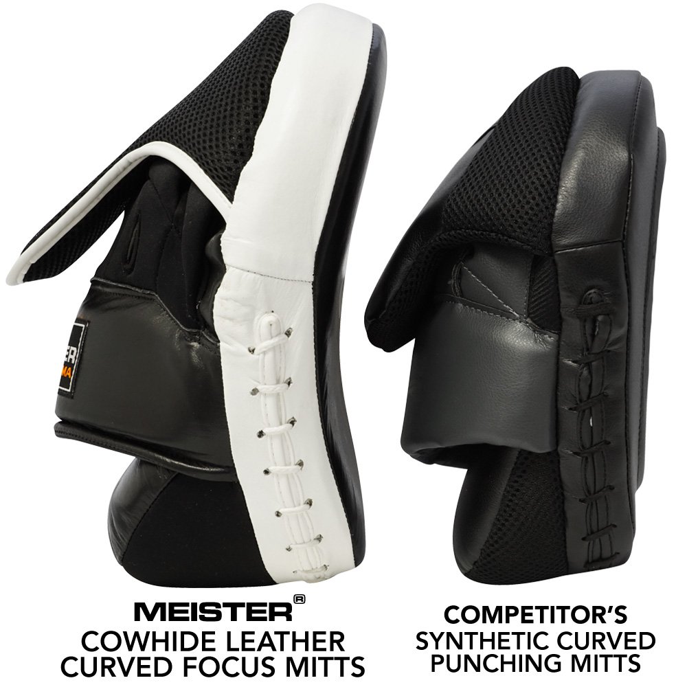 Meister Cowhide Leather Curved Focus Mitts w/Wrist Support (Pair