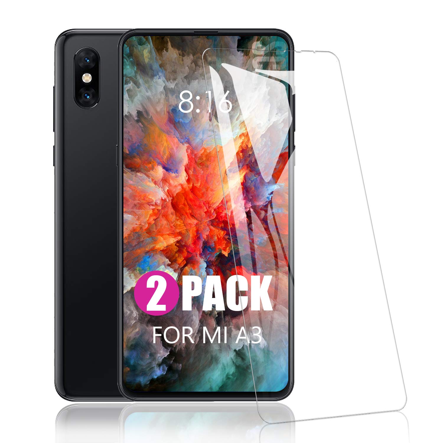 SCL Xiaomi Mi Mix 3 Screen Protector, 9H Tempered Glass Screen Protector for Xiaomi Mi Mix 3 (2-Pack), 2.5D Rounded Edge Glass Film, Anti-Scratch, Anti-Fingerprint, Bubble-free