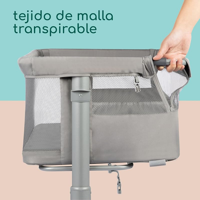 Zina Colecho Bebé y Cuna Independiente Desde el Nacimiento hasta los 6 Meses (de 0 a 9 kg), Cuna Bebé Plegable, 5 Posiciones de Altura Ajustables, Colchón Reclinable, Mineral Grey