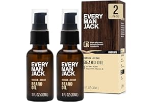 Every Man Jack Mens Beard Oil - Vanilla + Cedar Fragrance - Deeply Moisturizes and Softens Your Beard and Adds a Natural Shine - Naturally Derived with Shea Butter and Argan Oil - 1 fl oz (2 Pack)