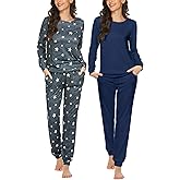 Ekouaer 2 Pack Pajama Sets for Women,Long Sleeve Top With Jogger Pants Lounge Set Sleepwear with Pockets