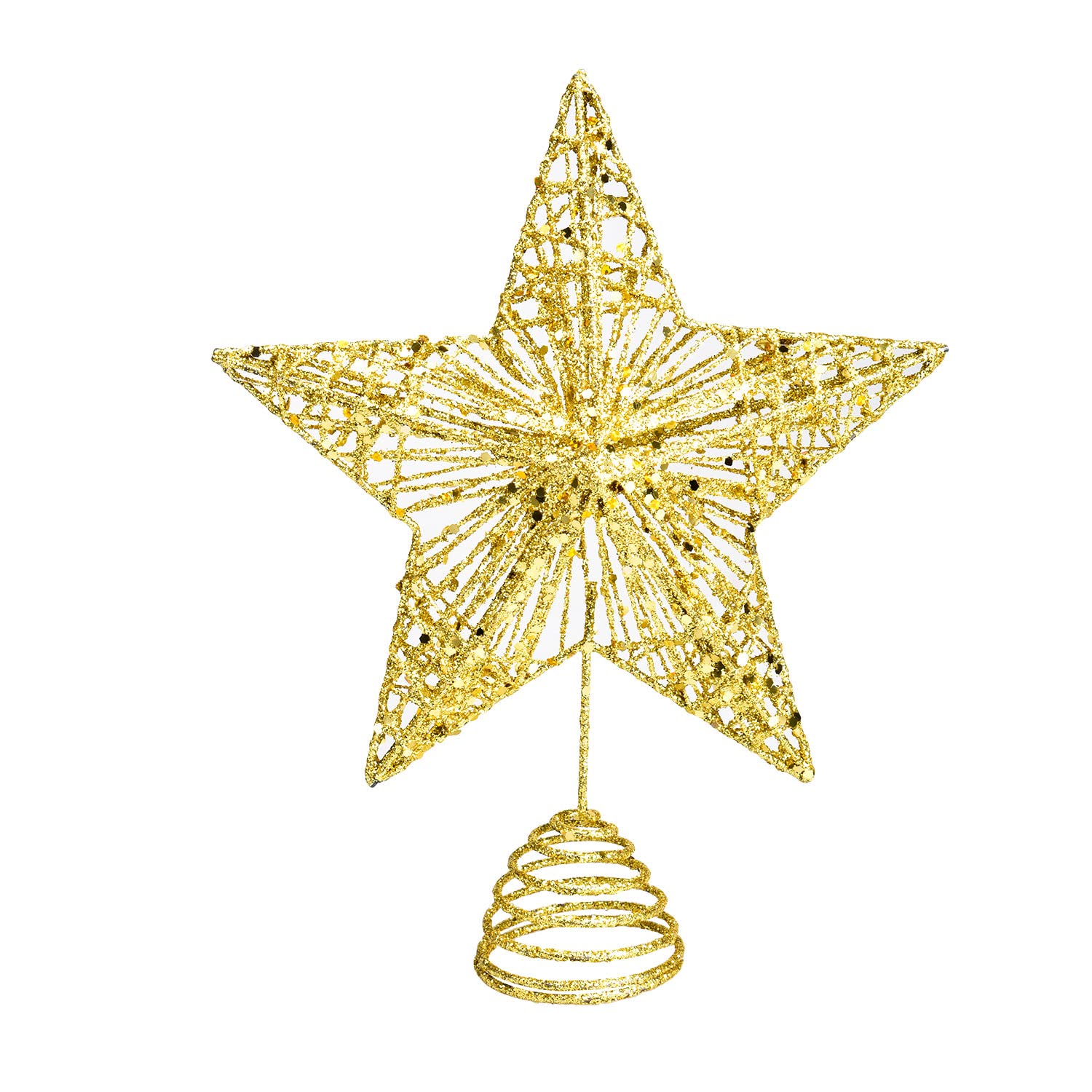 Geviro Gold Christmas Tree Star Topper Metal Glittered Xmas Tree Topper Xmas Star Decorations for Trees (Gold)
