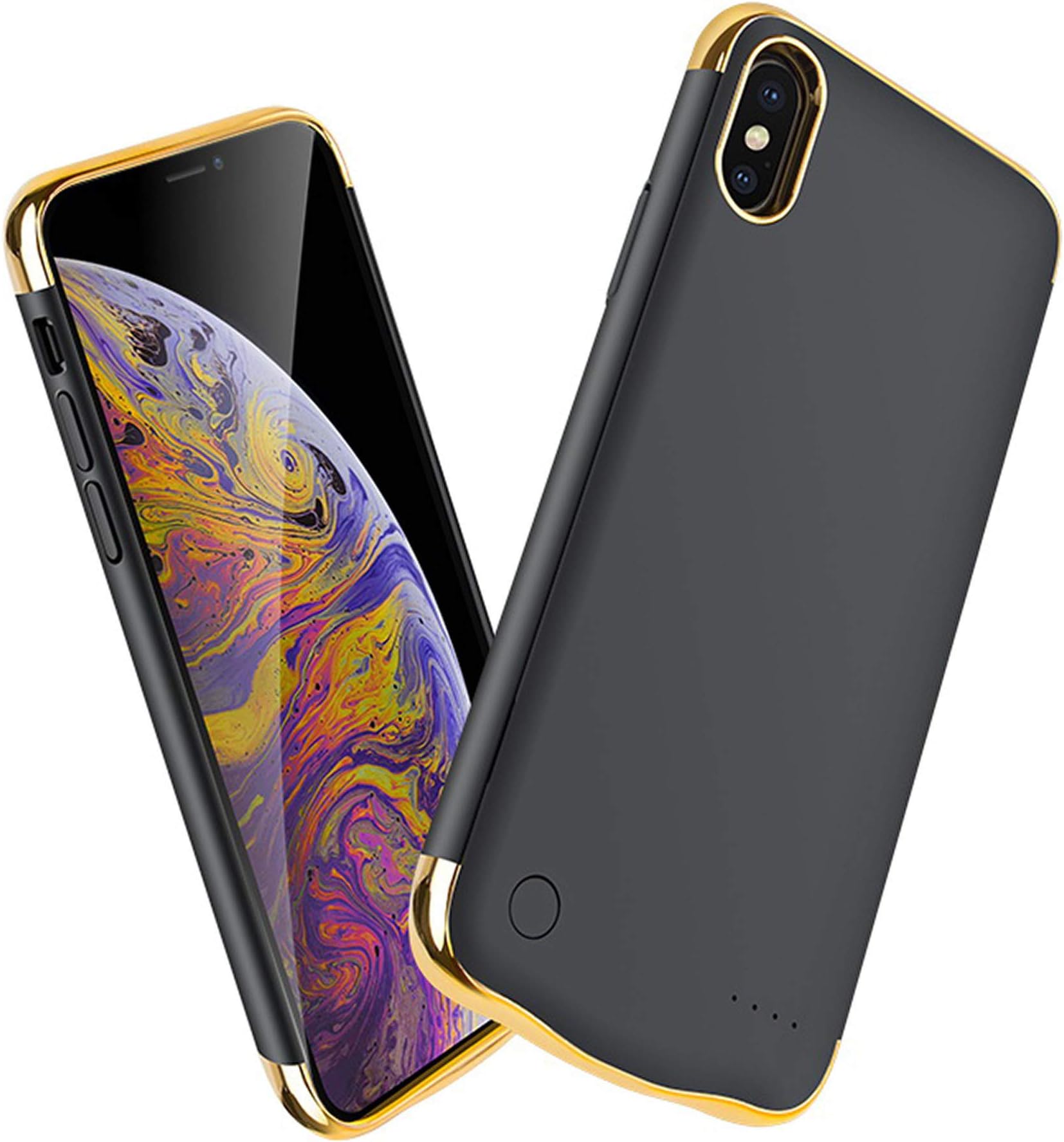 Ultra Thin 6,000 mAh Charging Battery Case for iPhone XS Max/XR/XS/X Rechargeable Charging Case for Extended Battery Backup Power Bank - Black/Gold (XS MAX)