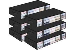 StorageRight Storage Bags, Clothes Storage, Under bed Storage Containers, Large Capacity Storage Bins, Foldable Storage Organizers For Clothes and Bedding - 75L/6 Pack/Black