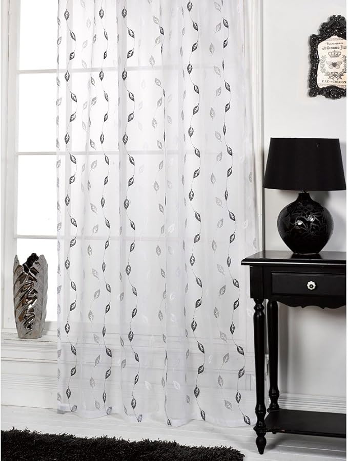 Epping Leaf Pattern Voile Panel Curtain (55 x 72 (140cm x 183cm