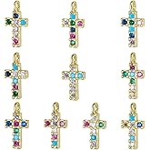 LEGENTLISUR 10Pcs Gold Cross Charms for Jewelry Making Christian Jesus Cross Charms Colorful Cubic Zirconia Charm for Bracelets Necklace Earring Keychains DIY Supplies