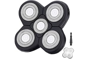 AURUVEBY 5 Blades Shaver Replacement Heads for Bald Men Easy to Clean Electric Shaver with Blade Cover