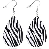 Zebra Print Leather Earrings Black & White Animal Pattern Dangle Earrings Bold Statement Jewelry for Women's Fashion