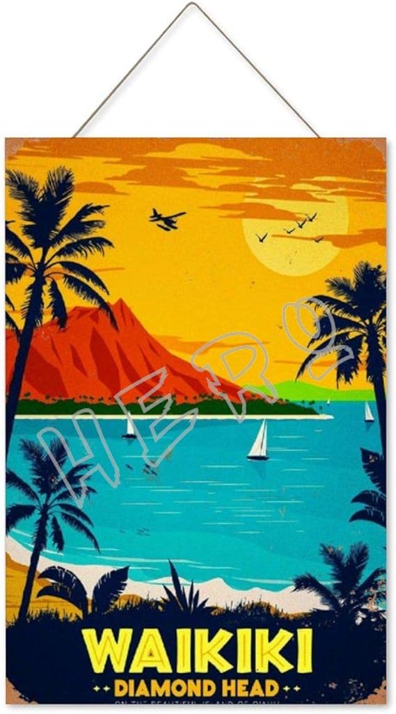 Huzkc Waikiki - Placa de madera enmarcada con cabeza de diamante para