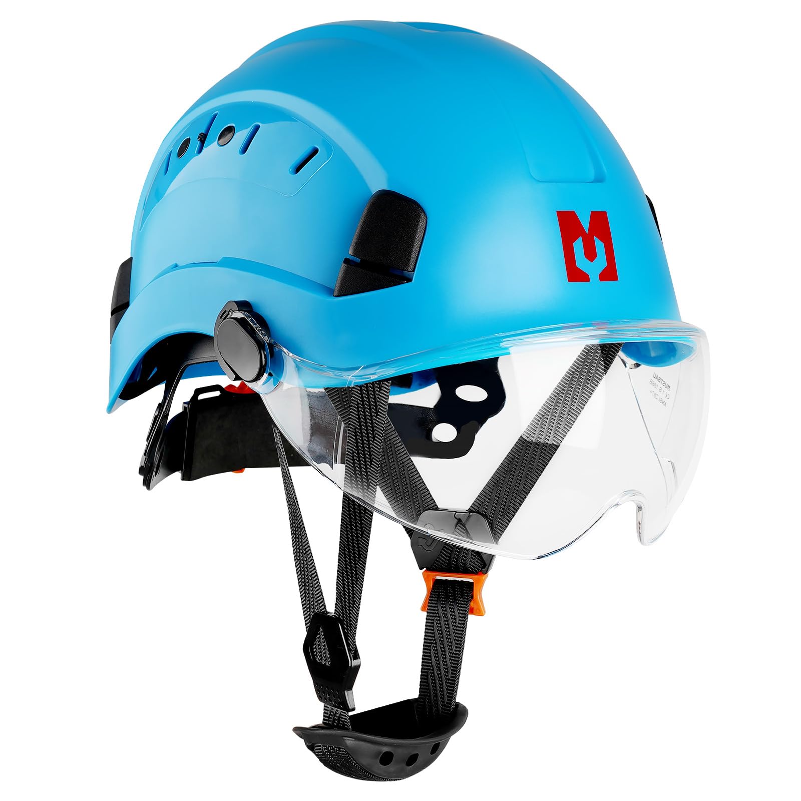 Mustbau Hard Hats with Safety Goggles EN397 Certified Safety Helmet with Chin Strap, Wheel Ratchet Adjust 53-63 cm for Construction, Forestry and Industrial