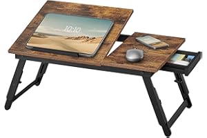 SONGMICS Laptop Desk for Bed or Sofa with Tilting Top, Breakfast Serving Tray with Folding Legs, Fits up to 15.6 Inches Scree