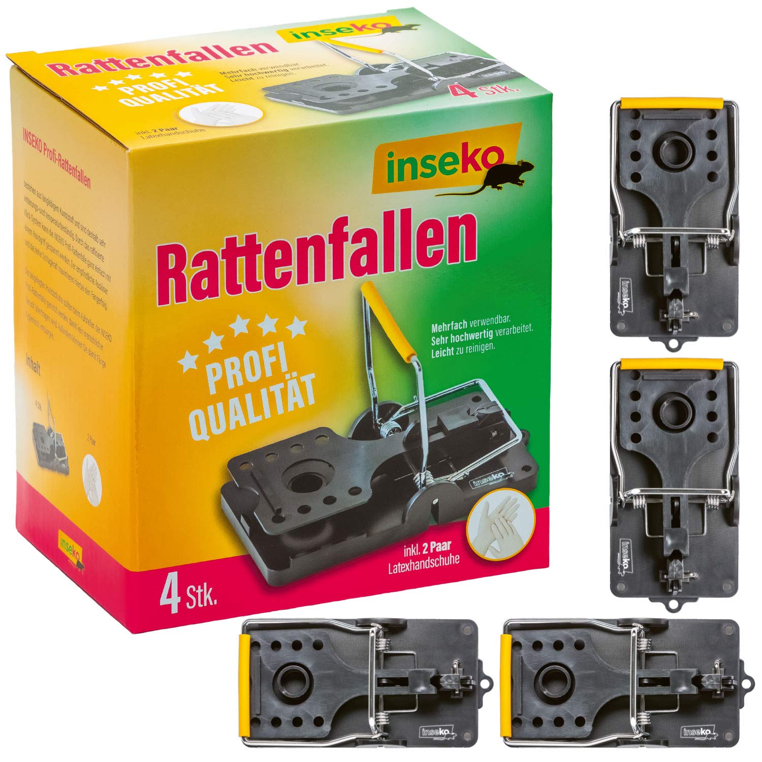inseko 4 x Professional Rat Traps I Very High Quality I Reusable I Includes Gloves (4)