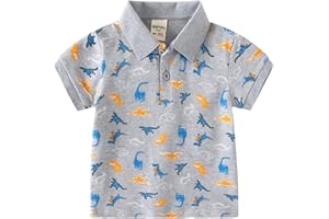 Toddler Boys Short Sleeve Polo T-Shirt Cute Cartoon Dinosaur Print Tops Kids Button Up Shirt Baby Boy Boy Clothes