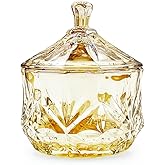 EWEIGEER 8oz Glass Candy Jar with Lid,Small Crystal Fall Candy Dish,Apothecary Jar for Cotton Balls Q Tips Small Accessories Office Bathroom Dining Room Organizer (Amber)