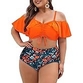 Hanna Nikole Plus Size Bikini Curvy Women, High Waisted Ruched Bathing Suit 2 Piece Drawstring Swimsuit