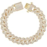 PY BLING Hip Hop Mens Full Iced Out 15mm 18K Gold/White Rose Gold Plated CZ Miami Cuban Link Chain Choker 18"-24" Necklace or 7.5"-8.5" Bracelet with Gift Box