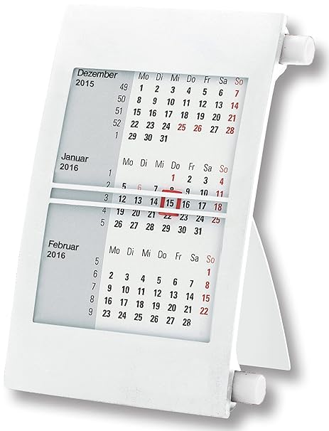 Truento 3-Monats-Tischkalender für 2 Jahre (2019 und 2020) - mit Drehmechanik - Aufstellkalender - weiß/weiß