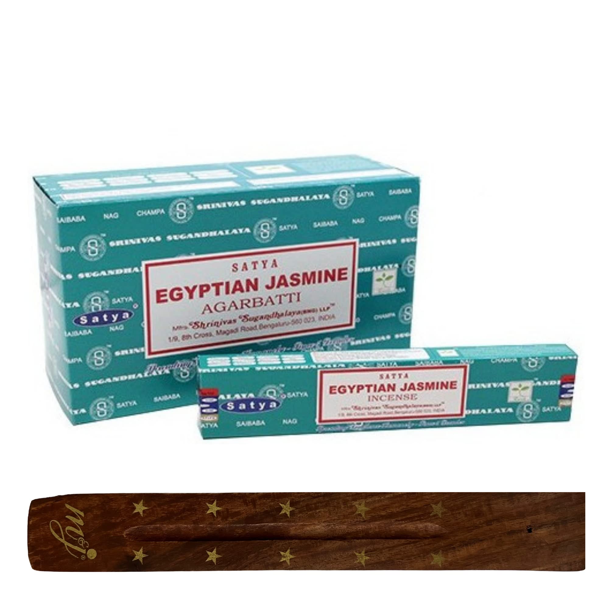 Original Satya Nag Champa Egyptian Jasmine Incense Sticks | with M&J incense sticks holder | Full Box | for Aromatherapy, Spa, Yoga, Weddings, Meditation, Healing, Positivity and Relaxation