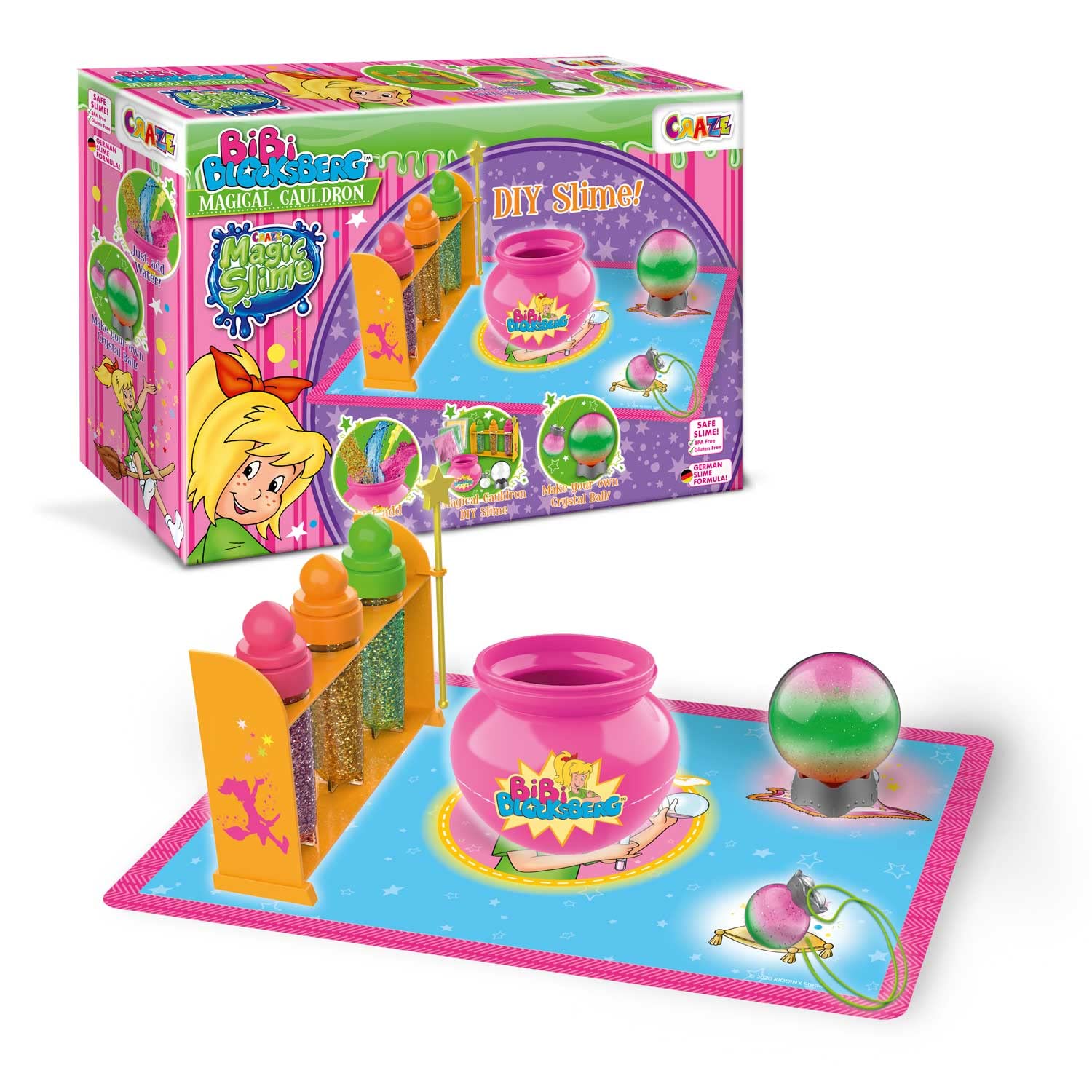 CRAZE DIY Kettle 3 Colours and Glitter 25123 Magic Slime Bibi Blocksberg DIY Playset, Multi-Colour