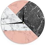 KESS InHouse KESS Original "Geo Marble and Coral" Black Art Deco Wall Clock, 12"