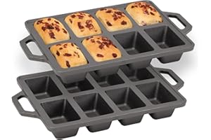 Flavehc 2pack Cast Iron Mini Loaf Pans 8-Cavity Bread Loaf Pans Pre-Seasoned Brownie Pan Molds with Handle Bread Pans for Hom