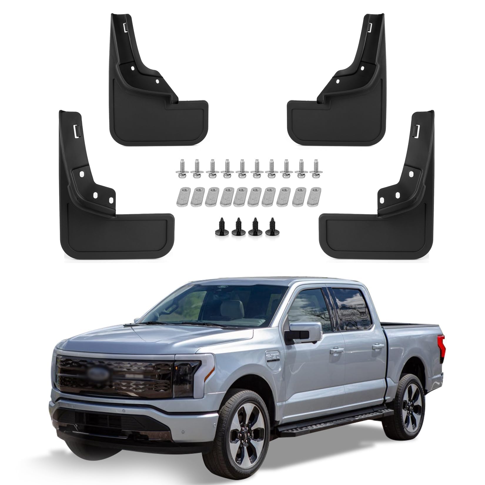 Photo 1 of PSLER Fit for F150 Lightning 2021 2022 2023 2024 2025 Mud Flaps Set of 4PCS Mud Guard Kit Splash Guards Mudguards with Hardware Kits Front and Rear for F150 Lightning 2021-2024 2025 Accessories