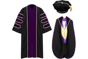Erligo Unisex Deluxe Doctoral Graduation Gown and Doctoral Hood 8-Sided Tam Package for Academic Regalia