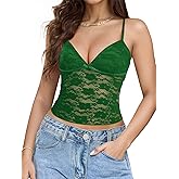 Jenbou Womens Y2k Lace Cami Tank Tops Going Out Crop Tops Spaghetti Strap Mesh See Through Camisole Summer Casual Tops