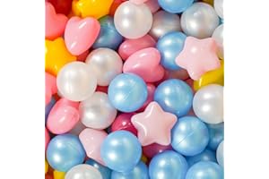 TRENDPLAY Ball Pit Balls Stars : Different Shapes - Mix Stars Shapes for Kids, Perfect for Parties, Pink Green Blue White Gray 50 100 200 500 Pack