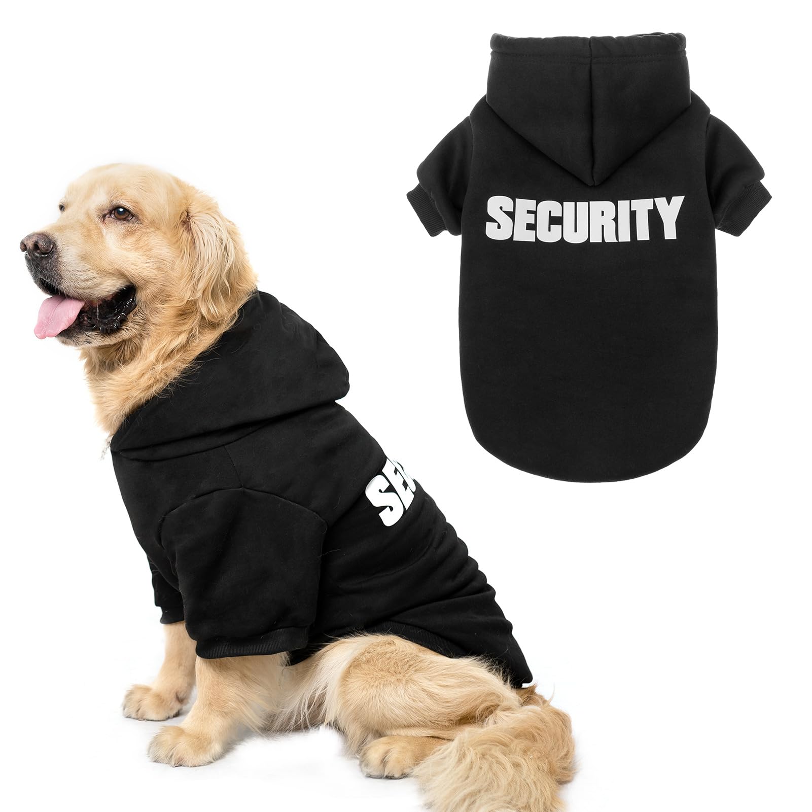 SCENEREAL Security Dog Hoodie Sweaters for Small Medium Large Dogs, Brushed Fleece Dog Clothes with Hat,Soft Cotton Winter Spring Coat All Weather Clothes, Classic Halloween Costume with Leash Hole