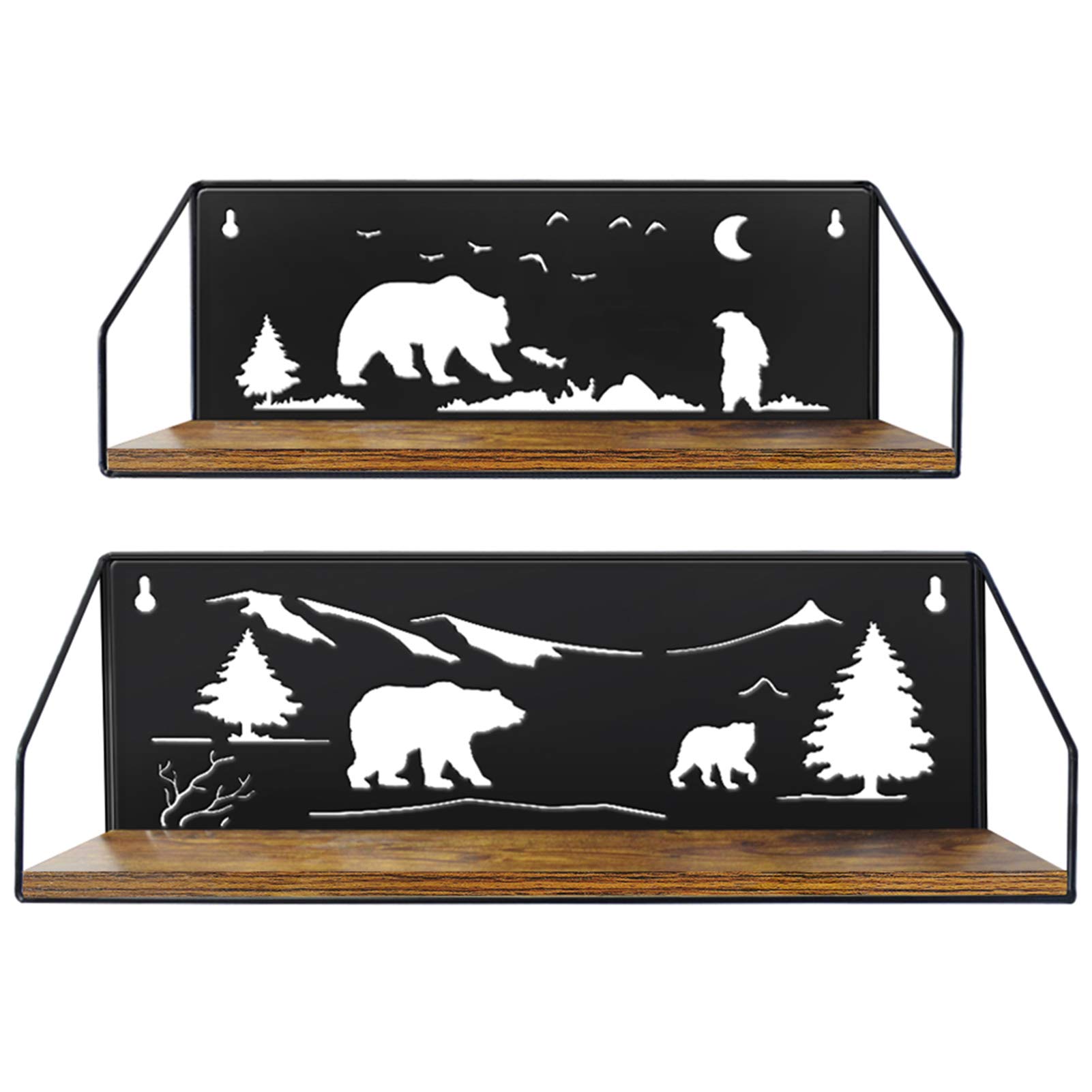 Giftgarden Floating Shelves for Wall with Unique Bears Cutouts, Black, Set of 2