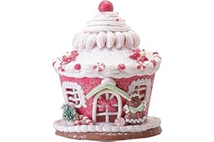 MOTUZP Lighted Christmas Gingerbread House Ornaments, Christmas Candy Gingerbread House Decor with LED Light, Candy House Hanging Ornaments Desktop Adornment for Indoor Room Desktop Decor(Pink)
