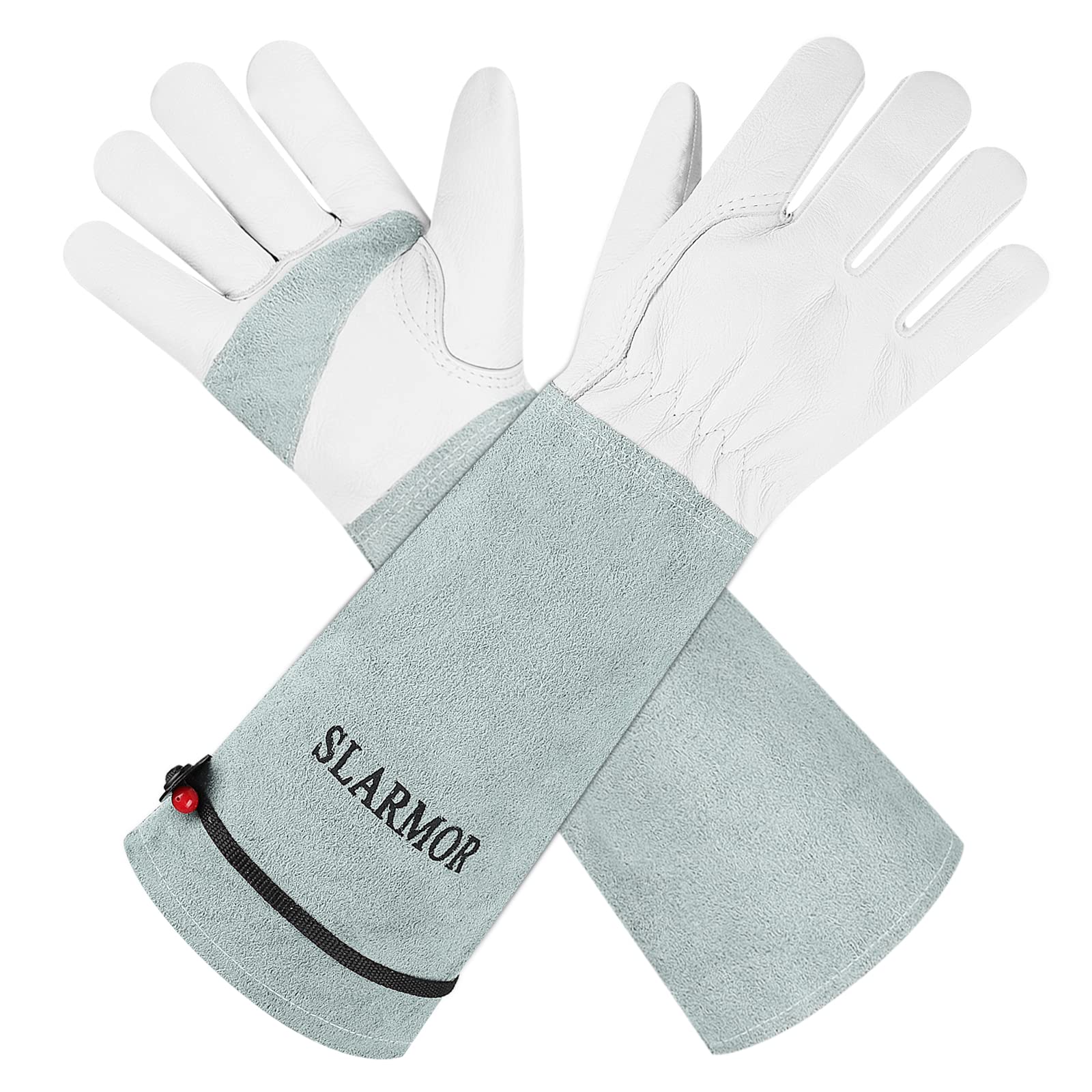 SLARMOR leather Gardening Gloves for Women/Men - Thorn Proof Cowhide Leather Rose/Blackberry Pruning Heavy Duty Garden Gloves Thick Palm Gauntlet Garden Work Gloves with Forearm Protection